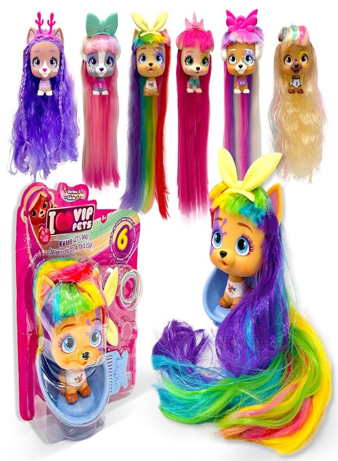 IMC Toys I Love VIP Pets Series Toys Doll Set | Pups with Long Hair and 9 Accessories for Hair Styling Great Gift for Kids Ages 3 Years Old up (Mixed Character) - Image 1
